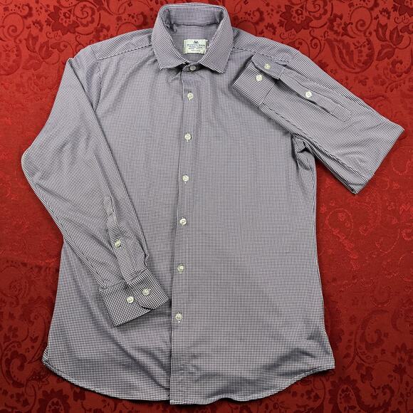 Mizzen Main Performance Shirt Mens M Blue Check Trim Fit Maylard Button Lng Slv - Picture 2 of 8